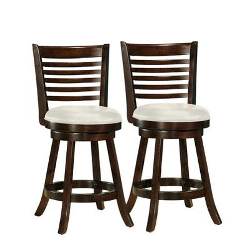 Woodgrove 38 Inch  Cappuccino Wood Barstool With Leatherette Seat; Set Of 2