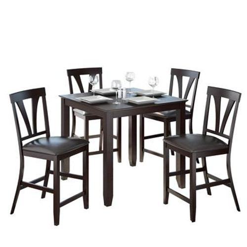 Bistro 5pc 36 Inch Tall Dark Cocoa Dining Set - Chocolate Black Leather