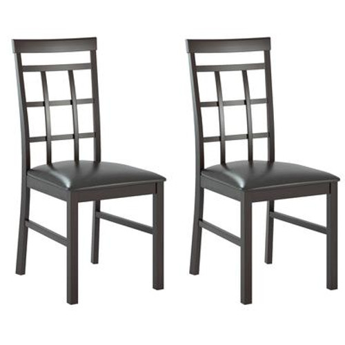 Dining Collection Lattice Back Dining Chairs In Chocolate Black Bonded Leather; Set Of 2