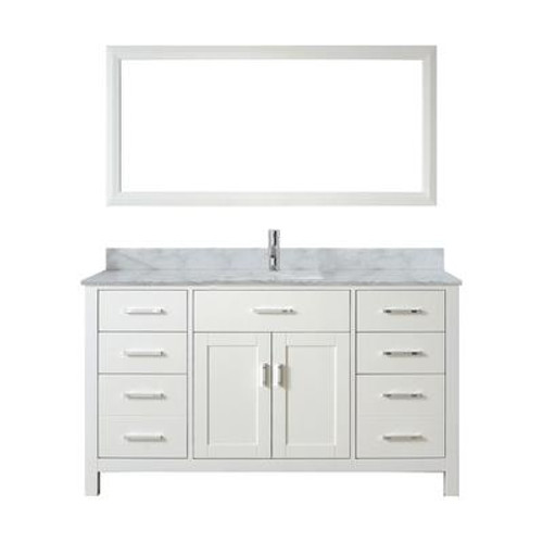 Kalize 60 White / Carrera White Marble Ensemble with Mirror and Faucet