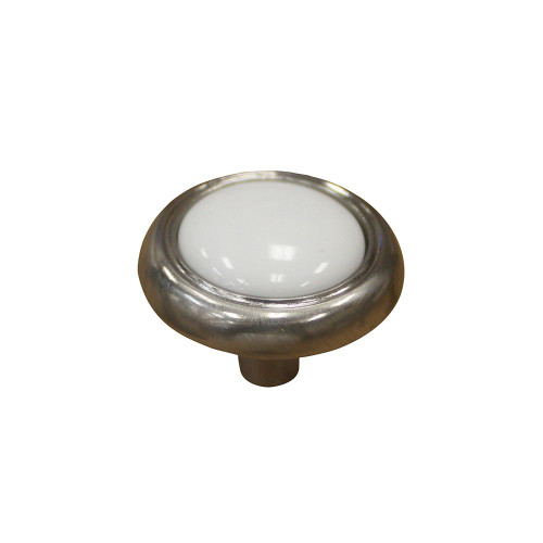 Classic Metal, Ceramic Knob - White, Brushed Nickel - 31,75 Mm Dia.