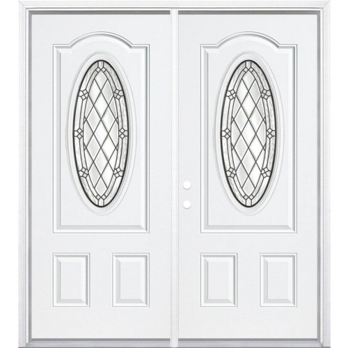 64"x80"x6 9/16" Halifax Antique Black 3/4 Oval Lite Right Hand Entry Door with Brickmould