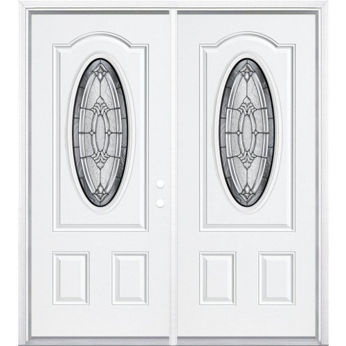 72"x80"x6 9/16" Providence Antique Black 3/4 Oval Lite Left Hand Entry Door with Brickmould