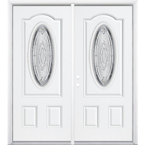 68"x80"x4 9/16" Providence Nickel 3/4 Oval Lite Right Hand Entry Door with Brickmould