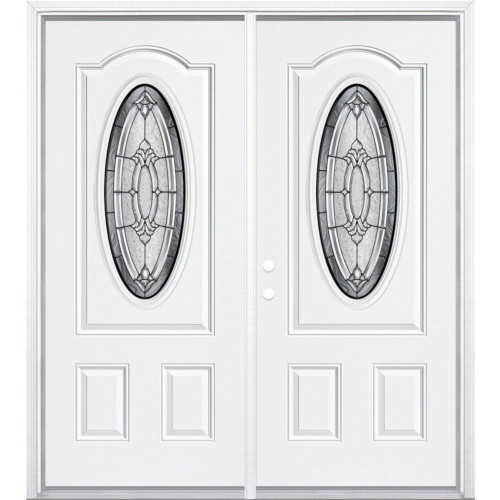 68"x80"x4 9/16" Providence Antique Black 3/4 Oval Lite Right Hand Entry Door with Brickmould