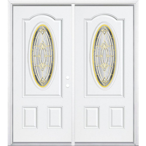 72"x80"x4 9/16" Providence Brass 3/4 Oval Lite Left Hand Entry Door with Brickmould