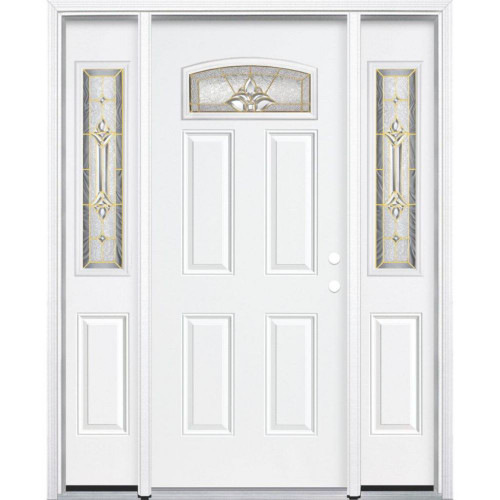 69"x80"x6 9/16" Providence Brass Camber Fan Lite Left Hand Entry Door with Brickmould