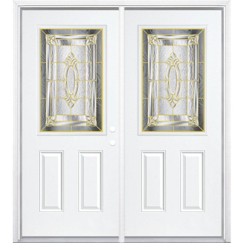 72"x80"x4 9/16" Providence Brass Half Lite Left Hand Entry Door with Brickmould