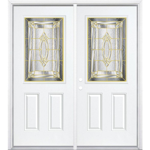72"x80"x6 9/16" Providence Brass Half Lite Right Hand Entry Door with Brickmould