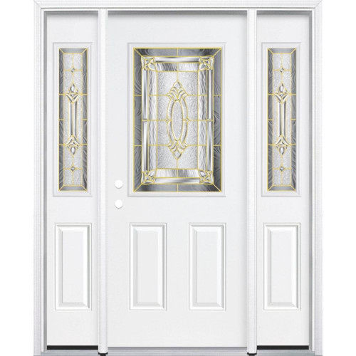 67"x80"x4 9/16" Providence Brass Half Lite Right Hand Entry Door with Brickmould