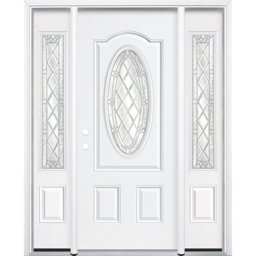 65"x80"x4 9/16" Halifax Nickel 3/4 Oval Lite Right Hand Entry Door with Brickmould