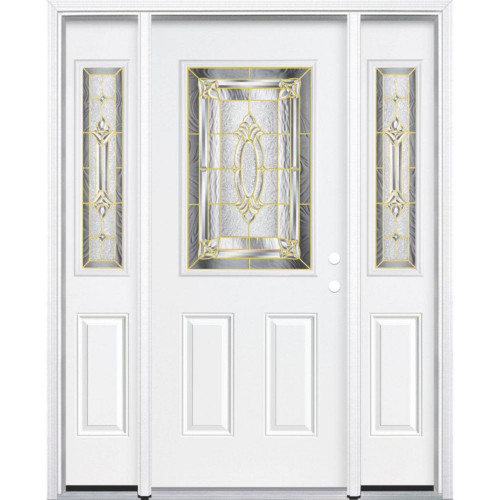 69"x80"x4 9/16" Providence Brass Half Lite Left Hand Entry Door with Brickmould