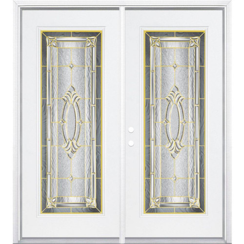 64"x80"x4 9/16" Providence Brass Full Lite Right Hand Entry Door with Brickmould