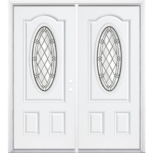 64"x80"x4 9/16" Halifax Antique Black 3/4 Oval Lite Left Hand Entry Door with Brickmould