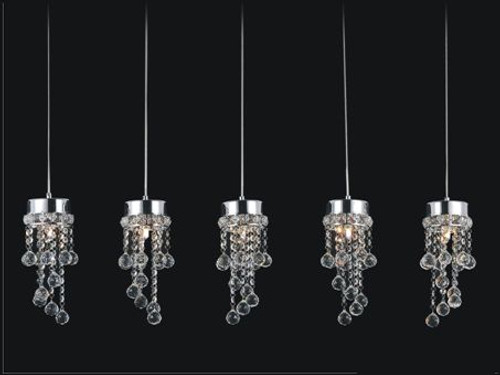 5 Round Pendants With Leveled Dangling Crystals On A 36 Inch Rectangular Canopy