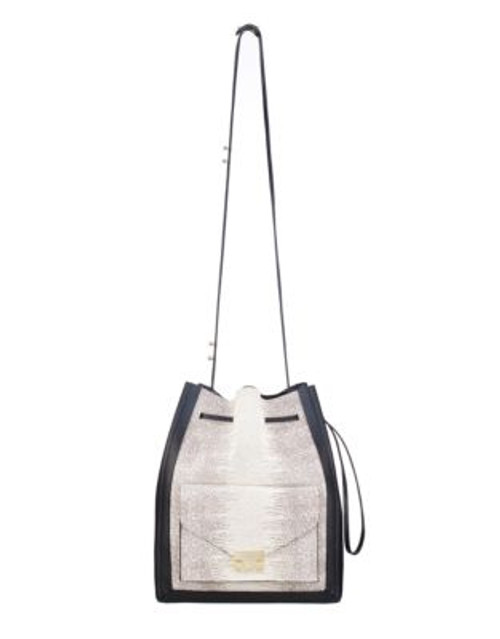 Loeffler Randall Snakeskin Leather Drawstring Bag - BLACK/CREAM