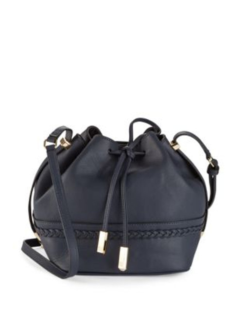 Ivanka Trump Leather Drawstring Shoulder Bag - NAVY