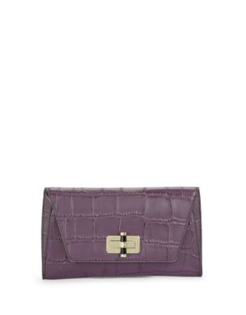 Diane Von Furstenberg Uptown Crocodile Embossed Leather Clutch - EGGPLANT