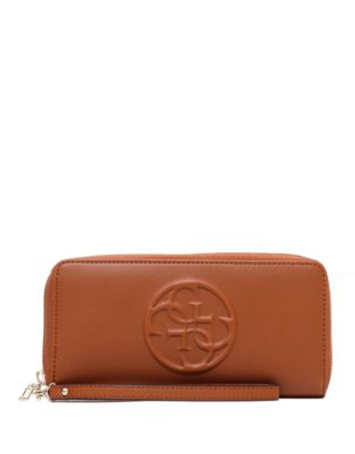 Guess Korry Large Zip Around Clutch - COGNAC