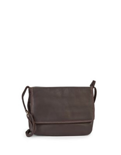 Derek Alexander Leather Top Zip Crossbody Bag - BROWN