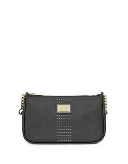 Calvin Klein Studded Saffiano Leather Bag - BLACK/GOLD