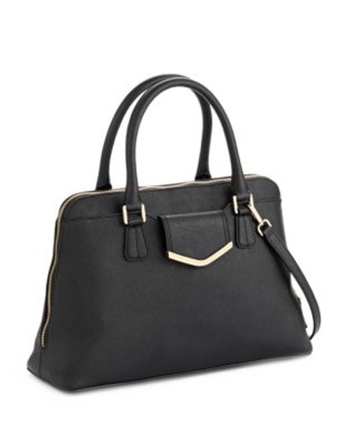 Calvin Klein Saffiano Leather Satchel Bag - BLACK