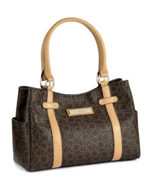 Calvin Klein Hudson Monogram Satchel Bag - BROWN