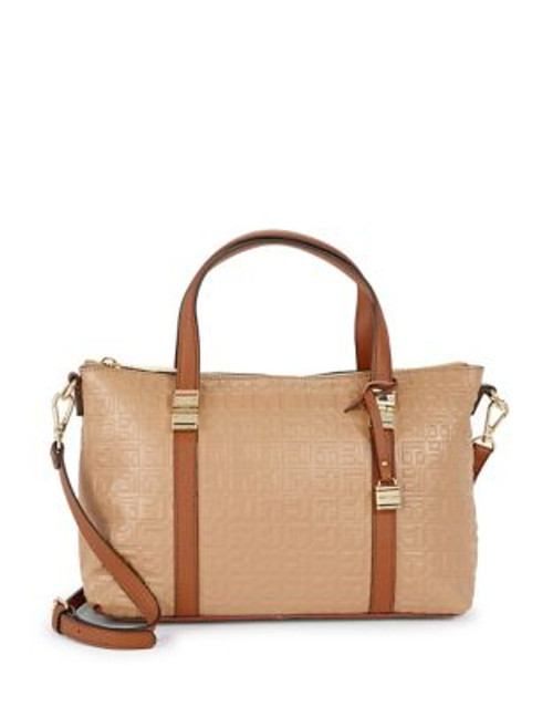 Tommy Hilfiger Embossed Logo Leather Satchel - CARAMEL