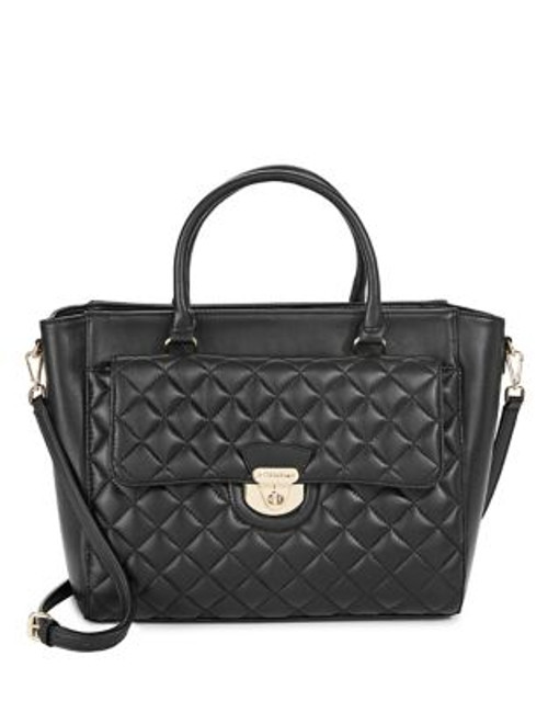 Calvin Klein Quilted Lamb Leather Satchel - BLACK/GOLD