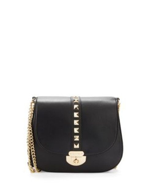 Calvin Klein Studded Leather Saddle Bag - BLACK/GOLD