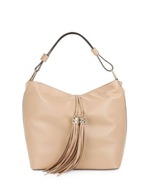 Karl Lagerfeld Tasseled Leather Hobo Bag - NUDE