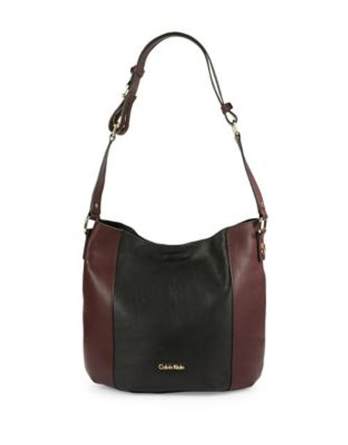 Calvin Klein Leather Hobo Bag - BLACK/RUM RAISIN