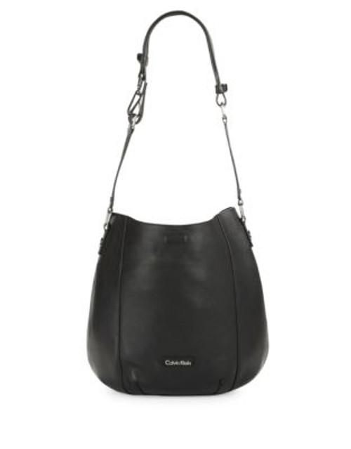 Calvin Klein Leather Hobo Bag - BLACK/SILVER