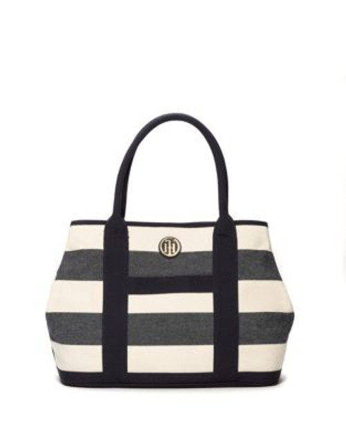Tommy Hilfiger Woven Rugby Stripe Tote - NAVY/NATURAL