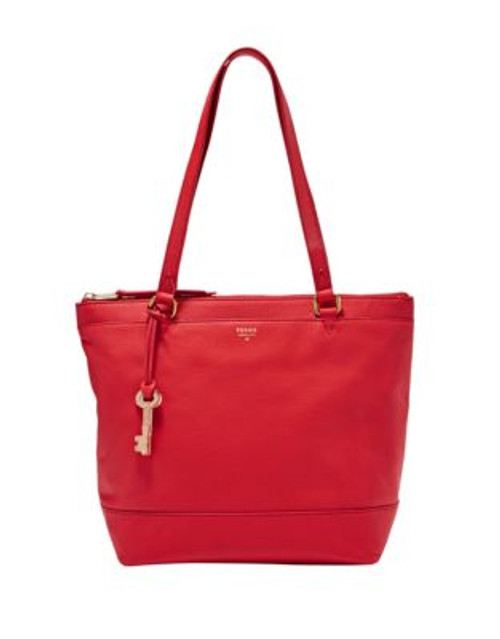 Fossil Leather Shopper Tote - RED