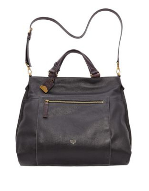 Fossil Vickery Leather Work Tote - BLACK