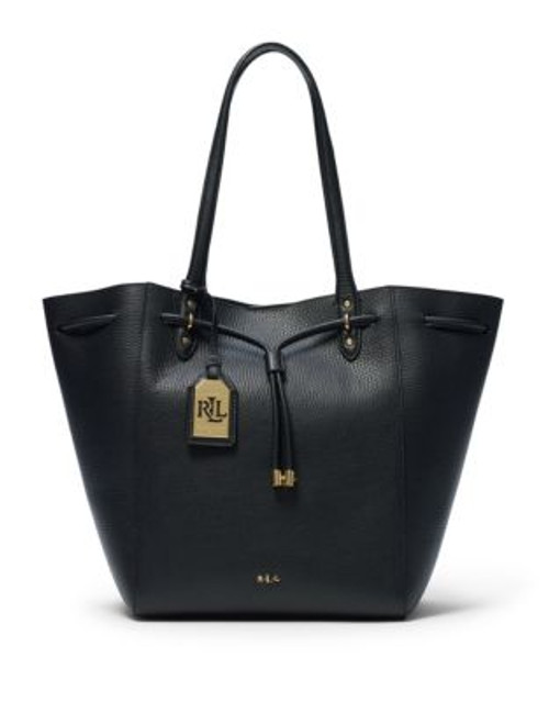 Lauren Ralph Lauren Oxford Drawstring Leather Shopper - BLACK