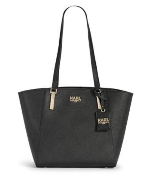 Karl Lagerfeld Suki Branded Leather Tote Bag - BLACK