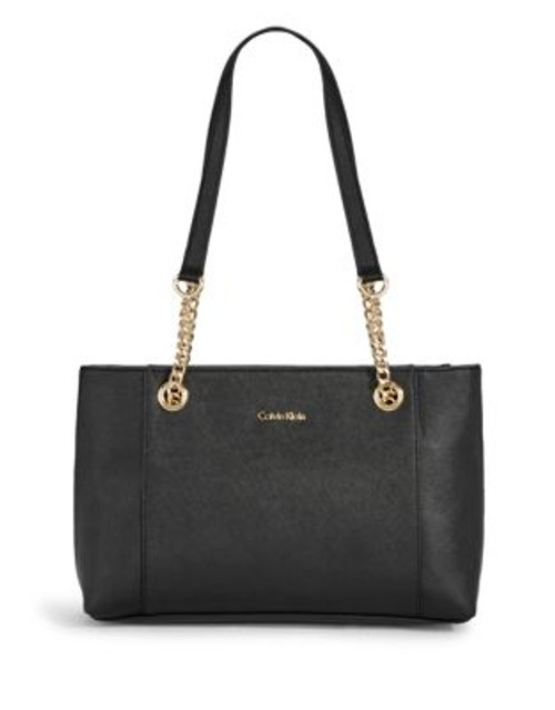 Calvin Klein Key Item Saffiano Leather Tote - BLACK/GOLD