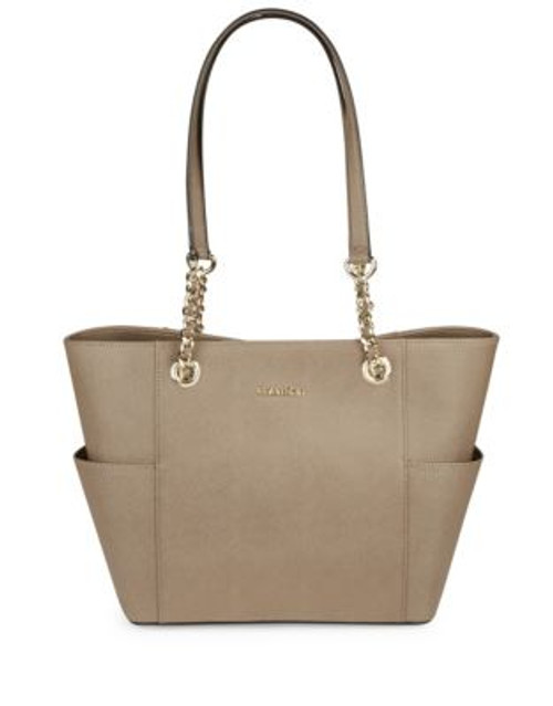 Calvin Klein Key Items Leather Tote - DARK TAUPE