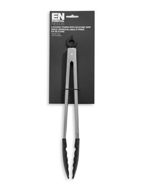 Essential Needs Stainless Steel Locking Tongs with Silicone Grip - BLACK