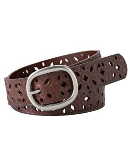 Fossil Floral Perf Strap Belt - BROWN - LARGE