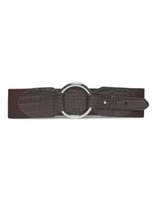 Lauren Ralph Lauren Croc-Embossed Stretch Belt - BROWN - LARGE