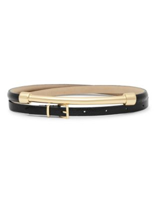 Reiss Leather Metal-Bar Belt - BLACK - SMALL