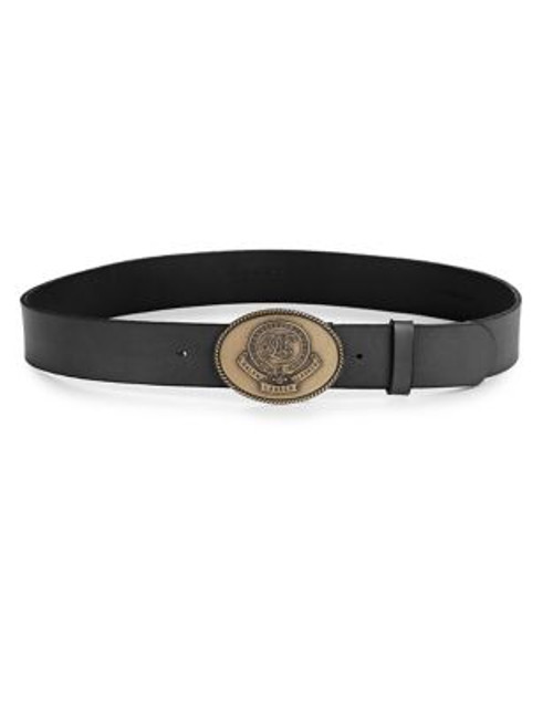 Lauren Ralph Lauren Logo Plate Leather Belt-BLACK - BLACK - X-LARGE