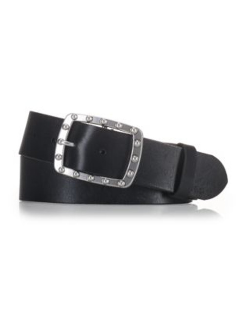 Lauren Ralph Lauren Studded-Buckle Leather Belt-BLACK/SILVER - BLACK/SILVER - X-LARGE