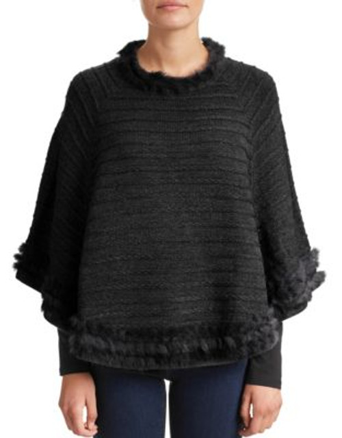 Armani Jeans Rabbit Fur Trim Poncho - BLACK - MEDIUM