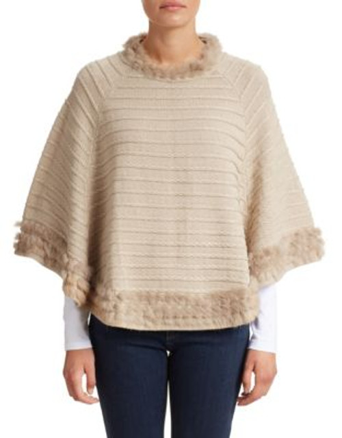 Armani Jeans Rabbit Fur Trim Poncho - BEIGE - SMALL