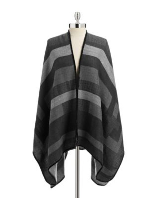 Lord & Taylor Colourblocked Wrap with Blanket Stitching - BLACK/GREY