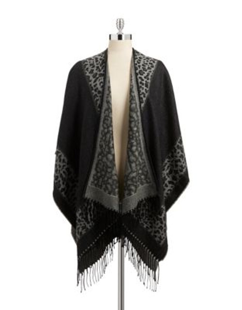 Lord & Taylor Fringed Animal Border Wrap - BLACK